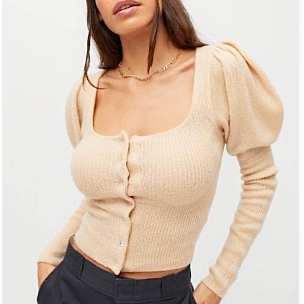 Nwt Urban Outfitters Ashley Puff-Sleeve Cardigan